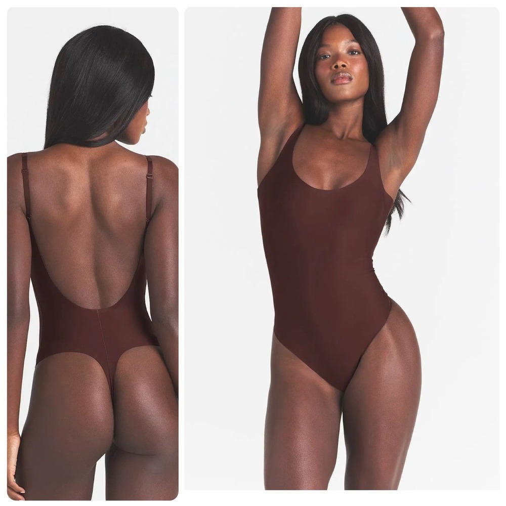 SKIMS Body Scoop Low Back Thong Bodysuit Cocoa Brown Womens Size XL NWT